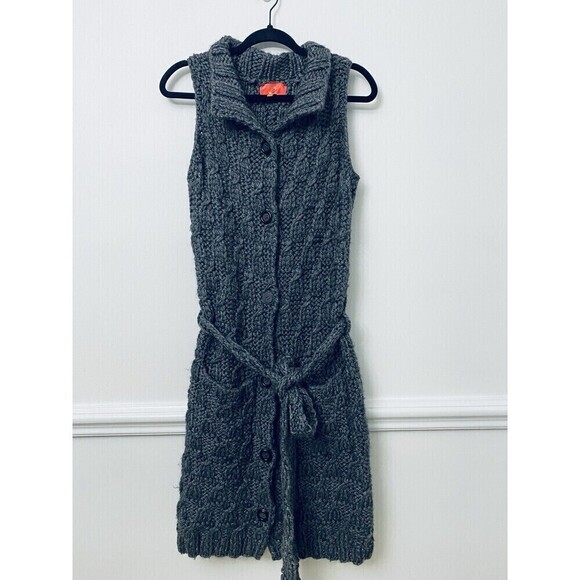 Manoush Cable SLeeveless Cardigan Vest Dress Wool Blend Designer Size Medium - Picture 1 of 12